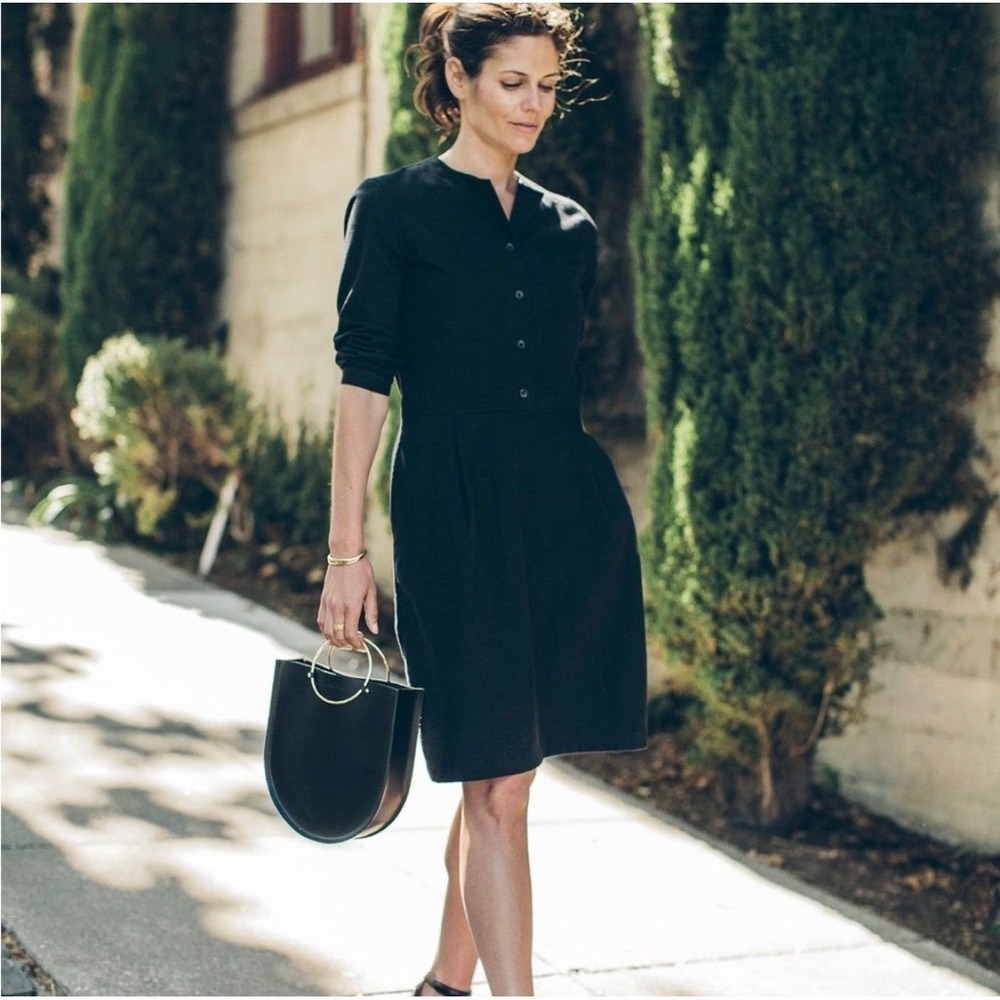 Taylor Stitch‎ Button Front Dress Women's 2 Black Pleated Pockets